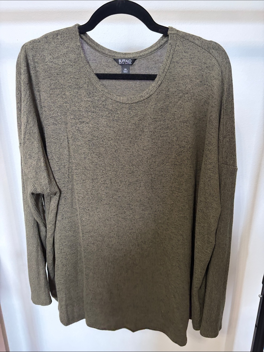 Buffalo David Bitton Olive Green Crewneck Knit Pullover ribbed long sleeve